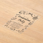 Modern Whimsical Hand Drawn Bow Graduation Party アクリル招待状 (レイダウン)