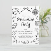 Modern Whimsical Hand Drawn Bow Graduation Party  招待状 (スタンド正面)