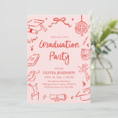 Modern Whimsical Hand Drawn Bow Graduation Party 招待状 (スタンド正面)
