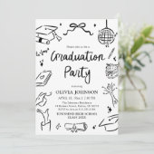 Modern Whimsical Hand Drawn Bow Graduation Party 招待状 (スタンド正面)