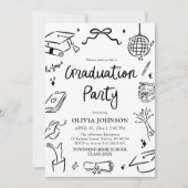 Modern Whimsical Hand Drawn Bow Graduation Party 招待状 (正面)