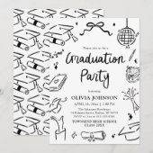 Modern Whimsical Hand Drawn Bow Graduation Party 招待状 (正面/裏面)
