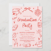 Modern Whimsical Hand Drawn Bow Graduation Party 招待状 (正面)