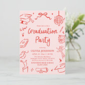 Modern Whimsical Hand Drawn Bow Graduation Party 招待状 (スタンド正面)