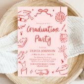 Modern Whimsical Hand Drawn Bow Graduation Party 招待状
