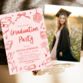 Modern Whimsical Hand Drawn Bow Graduation Party 招待状