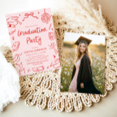 Modern Whimsical Hand Drawn Bow Graduation Party 招待状