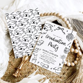 Modern Whimsical Hand Drawn Bow Graduation Party 招待状