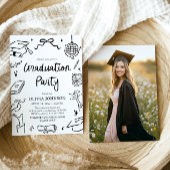 Modern Whimsical Hand Drawn Bow Graduation Party 招待状