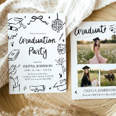 Modern Whimsical Hand Drawn Bow Graduation Party  招待状