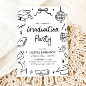 Modern Whimsical Hand Drawn Bow Graduation Party  招待状