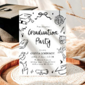 Modern Whimsical Hand Drawn Bow Graduation Party 招待状