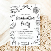 Modern Whimsical Hand Drawn Bow Graduation Party 招待状