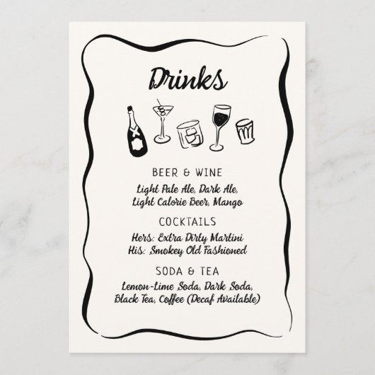 Modern & Whimsical Hand Drawn Drinks Menu メニュー (正面)