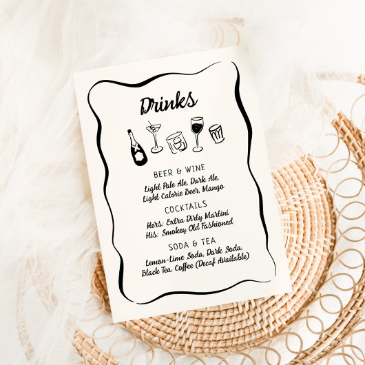 Modern & Whimsical Hand Drawn Drinks Menu メニュー