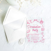 Modern Whimsical Hand Drawn Pink Graduation Party アクリル招待状