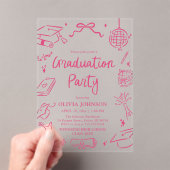 Modern Whimsical Hand Drawn Pink Graduation Party アクリル招待状 (インサイチュ (ポータブル))