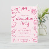 Modern Whimsical Hand Drawn Pink Graduation Party 招待状 (スタンド正面)