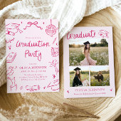 Modern Whimsical Hand Drawn Pink Graduation Party 招待状