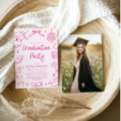 Modern Whimsical Hand Drawn Pink Graduation Party 招待状