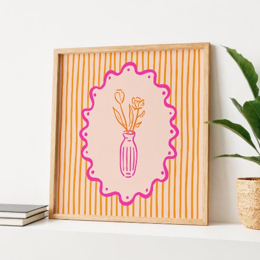 Modern Whimsical Hand Drawn Vase of Flowers ポスター
