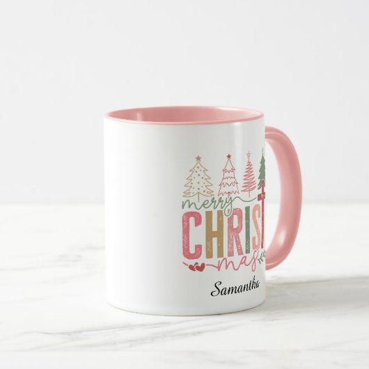 Modern Whimsical Pastel Merry Christ Mas Name   マグカップ (正面右)