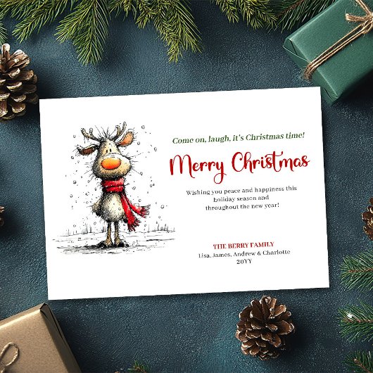Modern whimsical reindeer Christmas greeting card シーズンカード