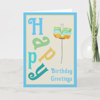 Modern Whimsy Flower Happy Birthday Card カード