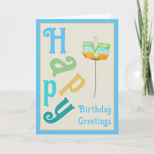 Modern Whimsy Flower Happy Birthday Card カード (正面)