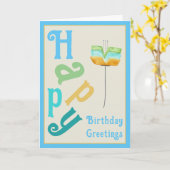 Modern Whimsy Flower Happy Birthday Card カード (黄色い花)