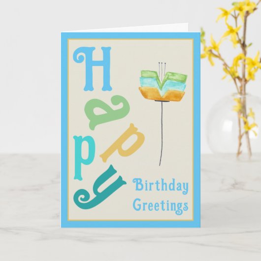 Modern Whimsy Flower Happy Birthday Card カード (黄色い花)