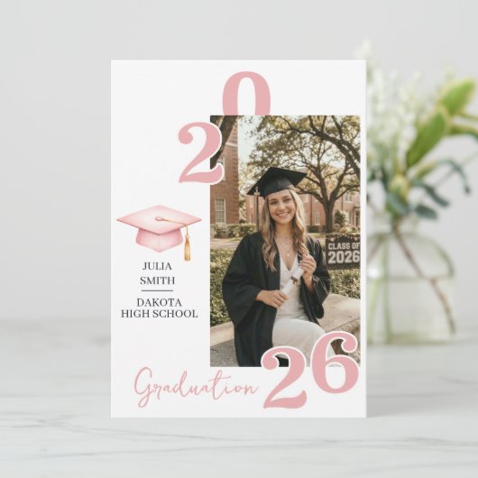 Modern White 4 Photo Graduation Invitation 招待状 (スタンド正面)