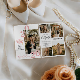 Modern White 4 Photo Graduation Invitation 招待状