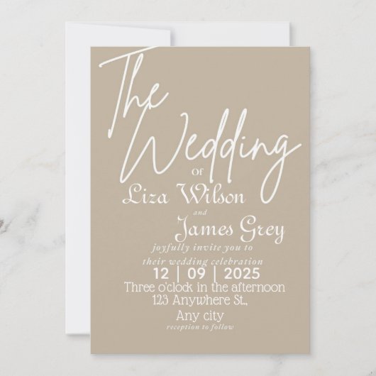 Modern White and beige Simple Wedding  招待状 (正面)