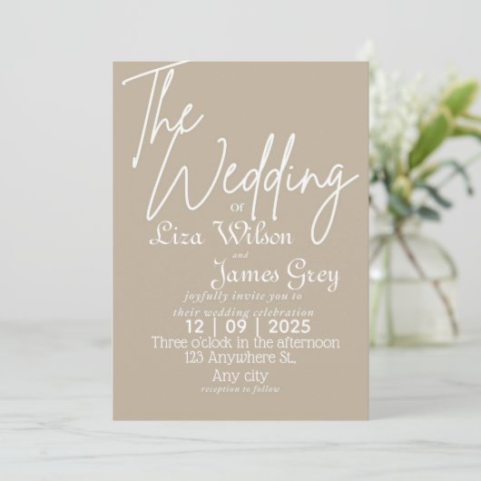 Modern White and beige Simple Wedding  招待状 (スタンド正面)