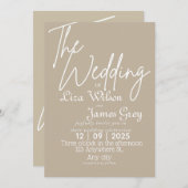 Modern White and beige Simple Wedding  招待状 (正面/裏面)