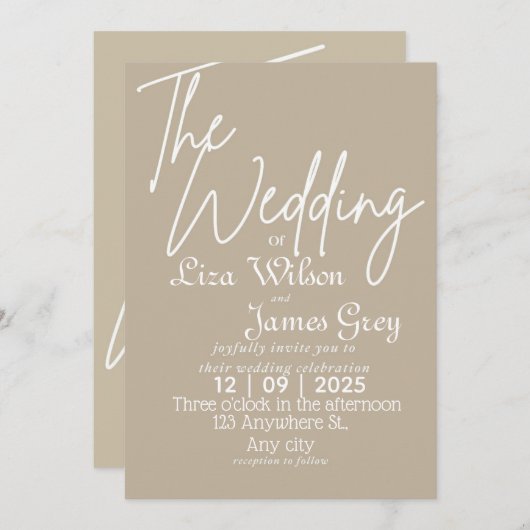 Modern White and beige Simple Wedding  招待状 (正面/裏面)