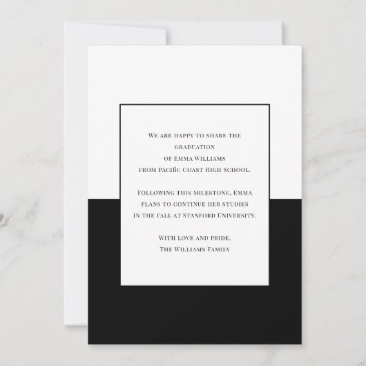 Modern White and Black Graduate Announcement 招待状 (裏面)