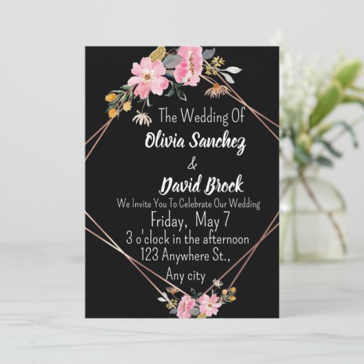 Modern White and Black Simple Wedding  招待状 (スタンド正面)