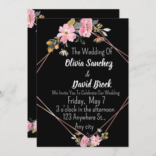 Modern White and Black Simple Wedding  招待状 (正面/裏面)