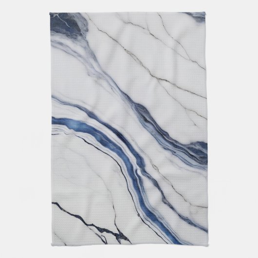 Modern White and Blue Minimalist Marble キッチンタオル (縦)