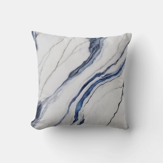 Modern White and Blue Minimalist Marble クッション (正面)