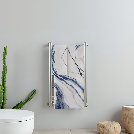 Modern White and Blue Minimalist Marble バスタオルセット
