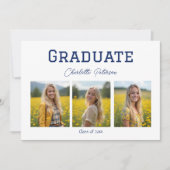 Modern White and Blue Photo Grad Announcement 招待状 (正面)