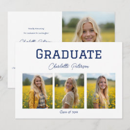 Modern White and Blue Photo Grad Announcement 招待状