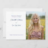 Modern White and Blue Photo Graduation 招待状 (裏面)