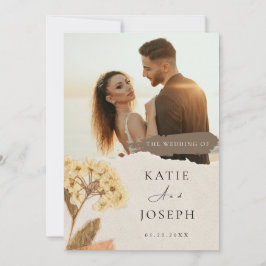 Modern White And Cream Elegant Boho Photo Wedding  招待状