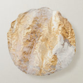 Modern White And Gold Brush Painted Background Tex ラウンドクッション (裏面)