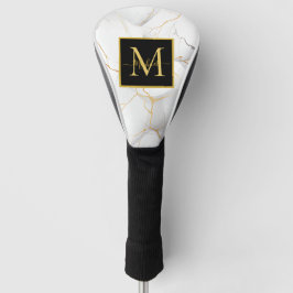 Modern White and Gold Marbled Monogram Name ゴルフヘッドカバー