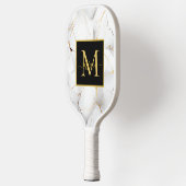 Modern White and Gold Marbled Monogram Name ピックルボールラケット (左)